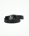 Black Dotted Texture Leather Belt with Silver Buckle