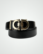 Black Leather Belt with Gold Buckle