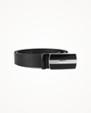 Sleek Black Belt with Modern Stripe Buckle