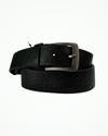 Black Textured Leather Belt with Heavy Metal Buckle