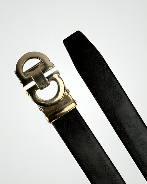 Black Leather Belt with Gold Buckle
