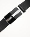 Sleek Black Belt with Modern Stripe Buckle