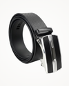 Sleek Black Belt with Modern Stripe Buckle