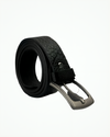 Black Textured Leather Belt with Heavy Metal Buckle