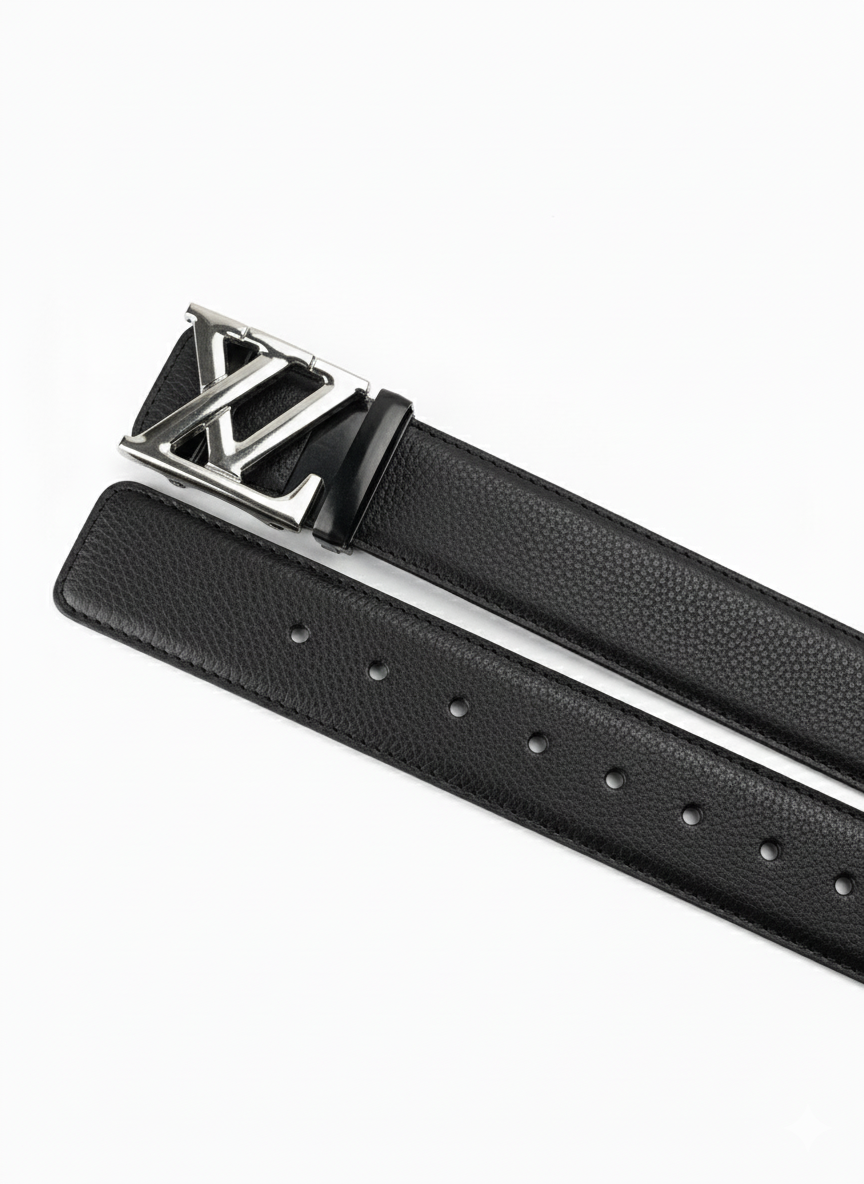 Textured Leather Belt with Iconic LV Style