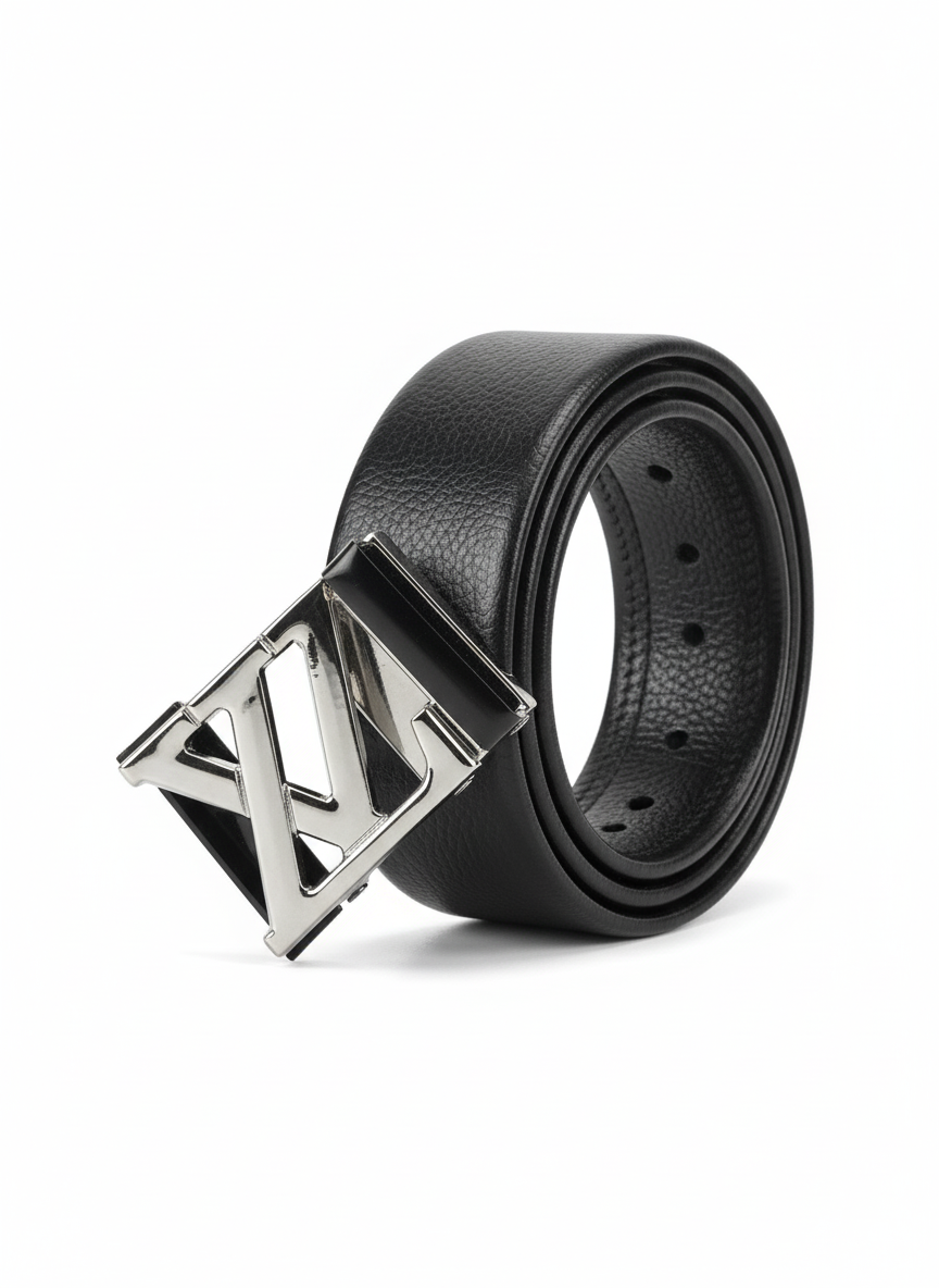 Textured Leather Belt with Iconic LV Style