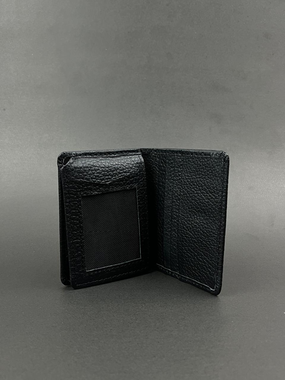 Black Grain Leather Wallet with ID Window