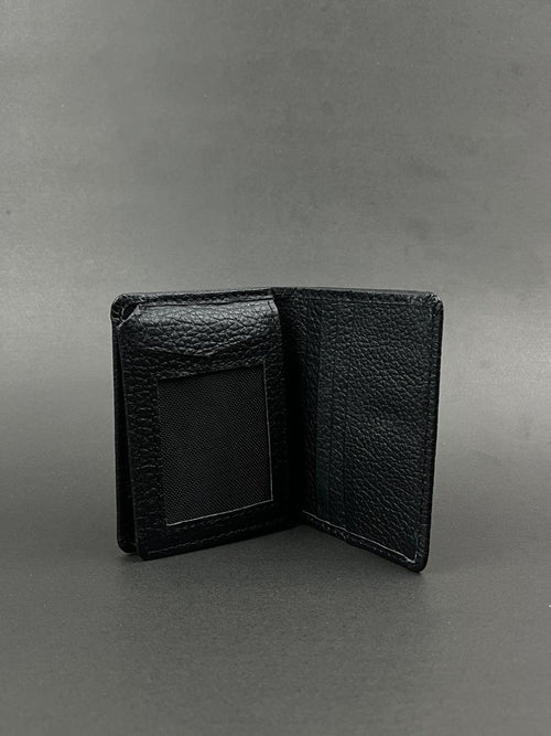 Black Grain Leather Wallet with ID Window