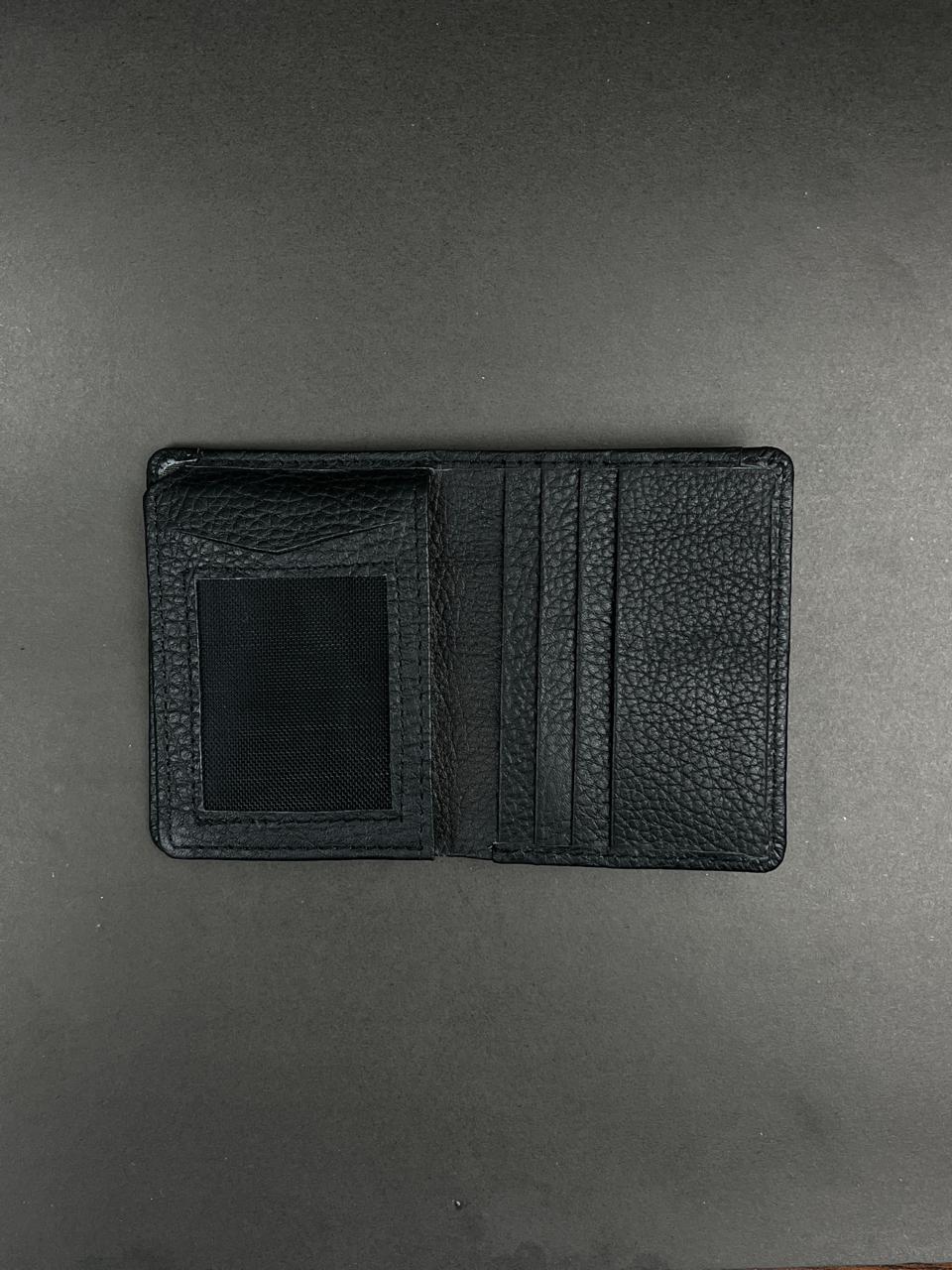 Black Grain Leather Wallet with ID Window