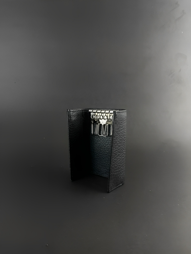 Black Pebbled Leather Key Case Organizer
