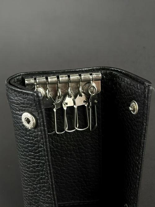 Black Pebbled Leather Key Case Organizer