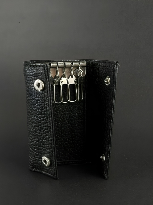 Black Pebbled Leather Key Case Organizer