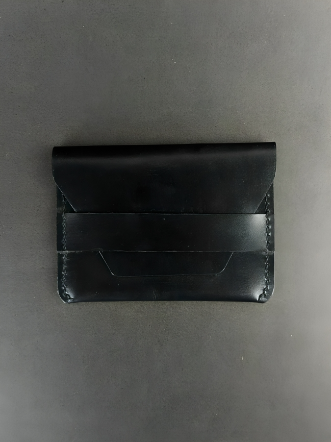 Black Leather Card Pouch with Wrap Closure