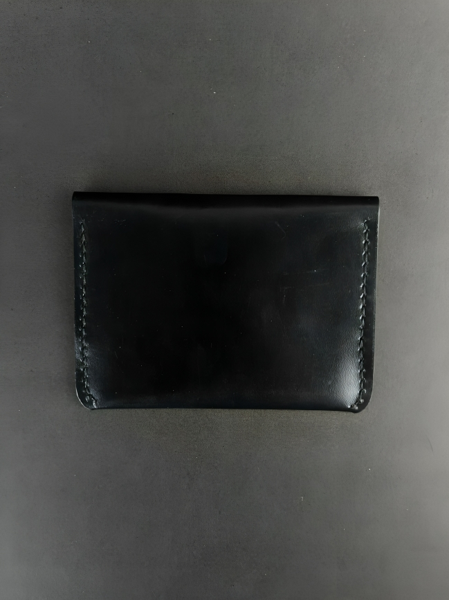 Black Leather Card Pouch with Wrap Closure