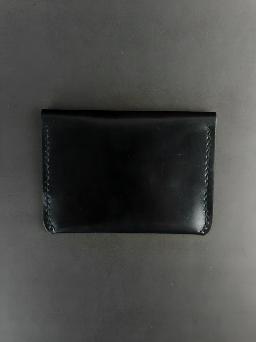 Black Leather Card Pouch with Wrap Closure
