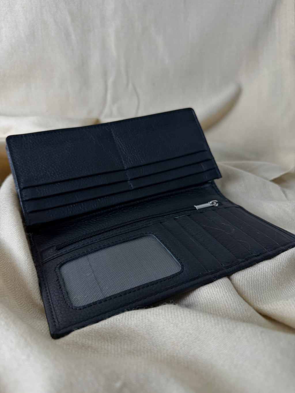 Black Long Bifold Leather Wallet