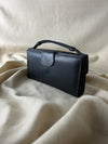 Classic Black Leather Clutch Wallet with Strap