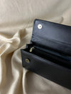 Classic Black Leather Clutch Wallet with Strap