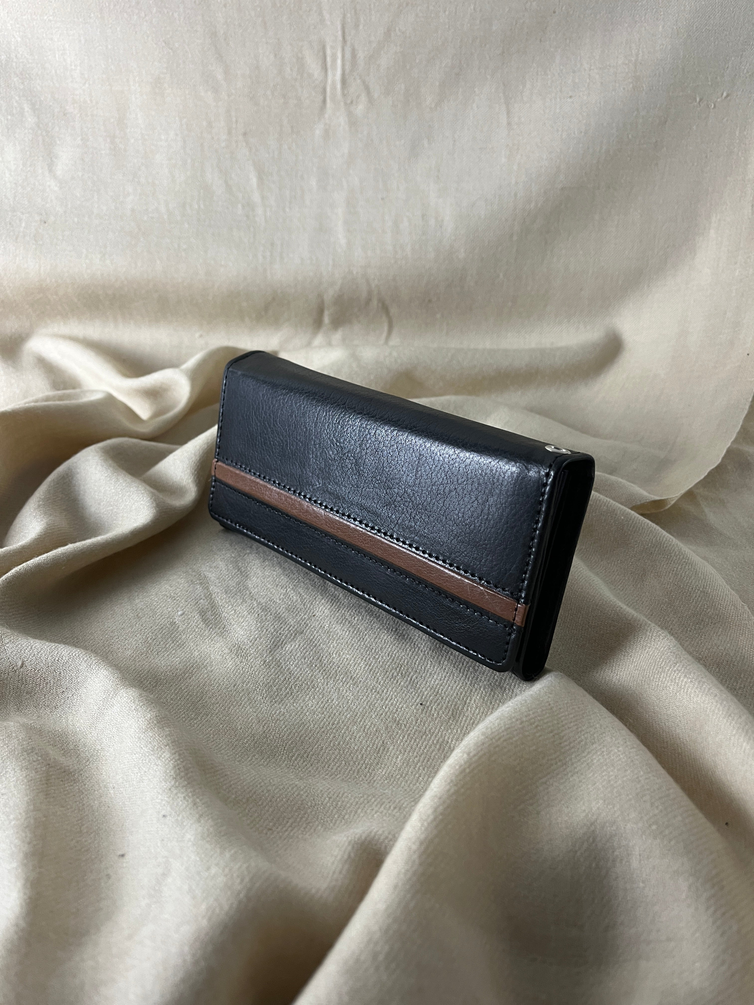 Black Clutch Wallet with Brown Stripe
