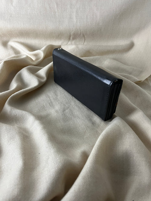 Black Clutch Wallet with Brown Stripe