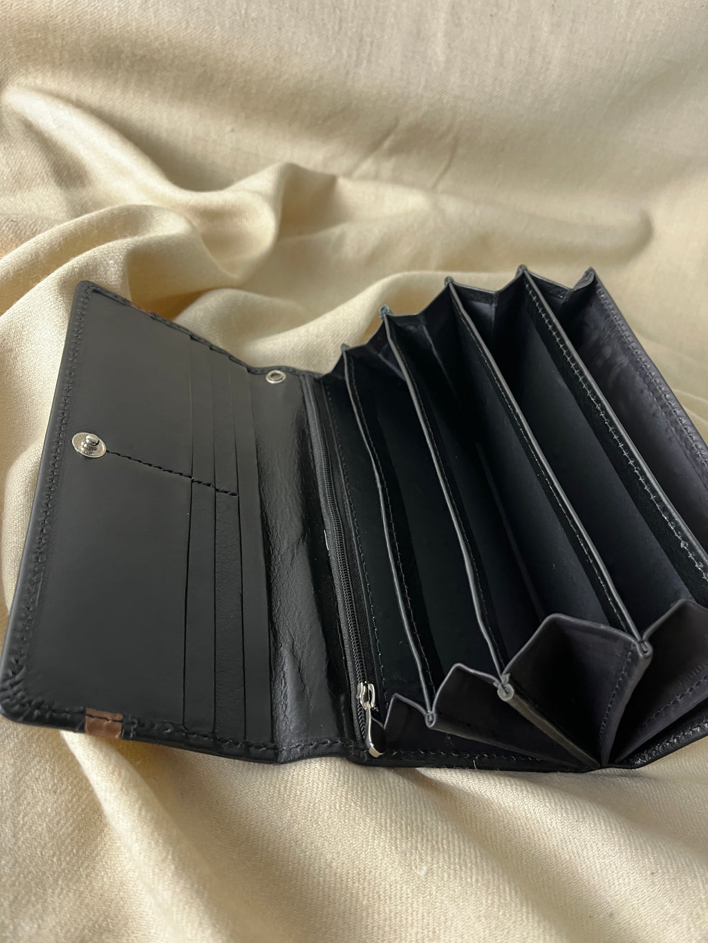 Black Clutch Wallet with Brown Stripe