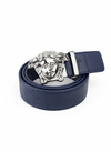 Luxury Navy Blue Leather Belt with Medusa Head Buckle